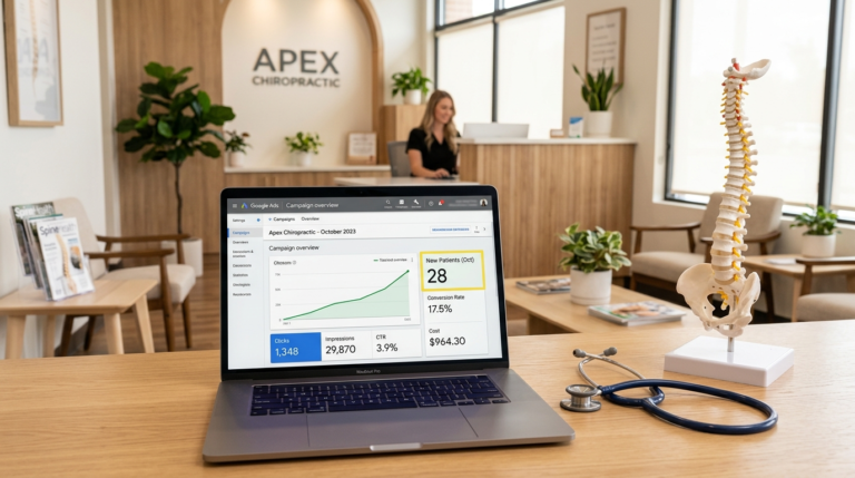 Google Ads dashboard for a chiropractic clinic